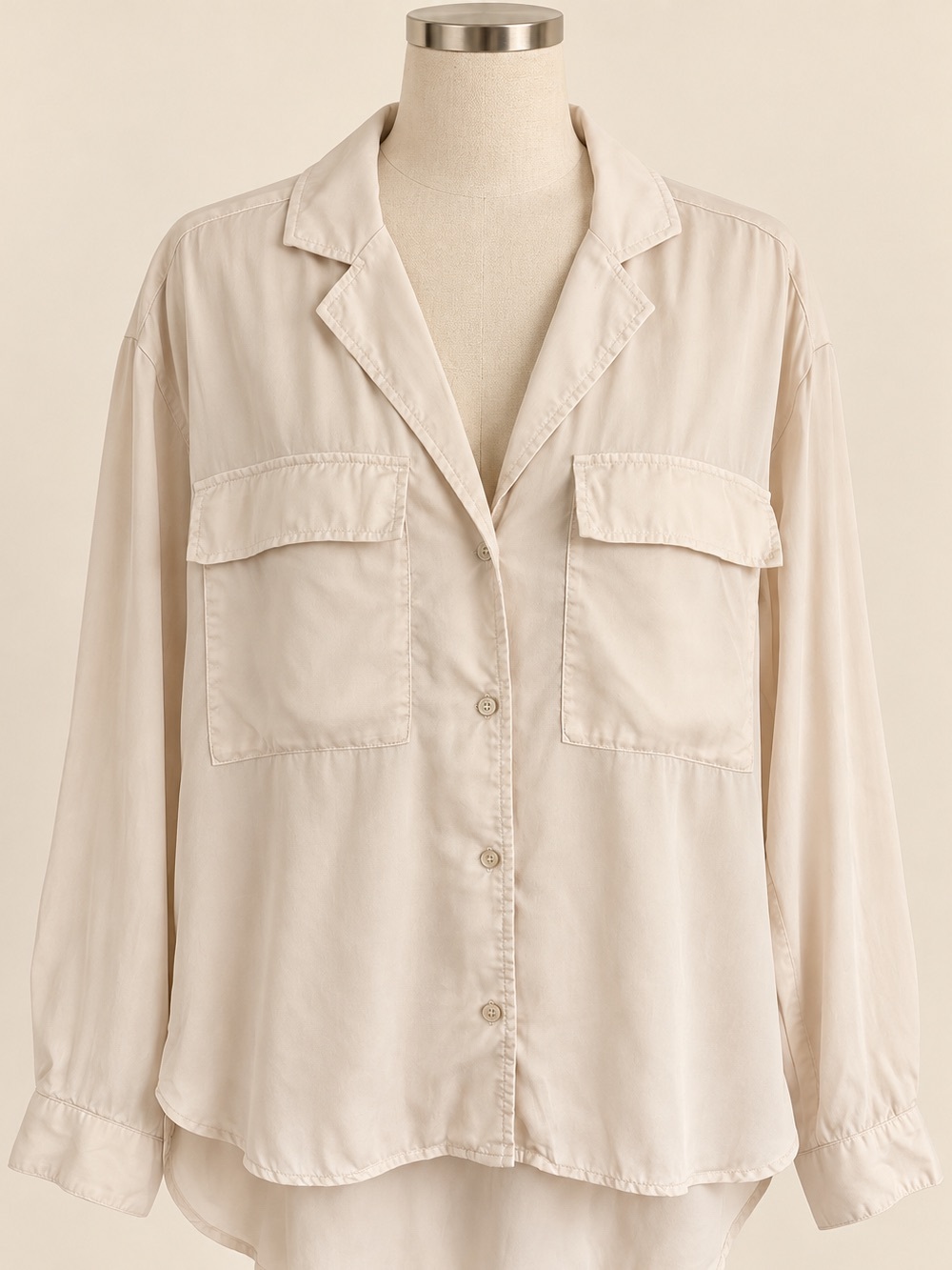 PISTOLA Irene Blouse Bone Ivory Lyocell Button Down Shirt Small